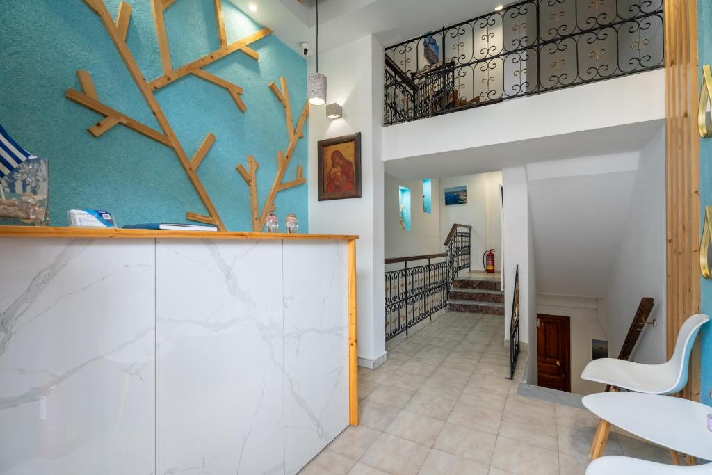 Reception with handcrafted tree wall